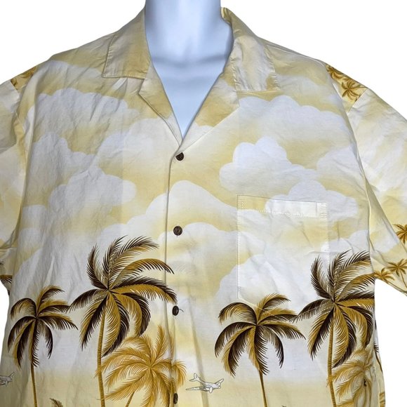 Vintage Ky's Yellow Airplane Beach Volcano Hawaiian Aloha Shirt Men's 2XL - Picture 2 of 10